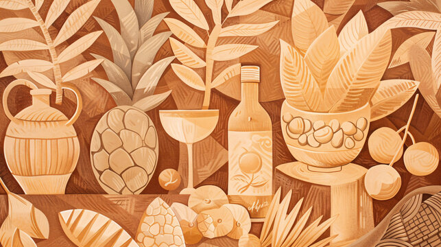 Pessach Passover Jewish Geometric Tropical Still Life in Monochrome