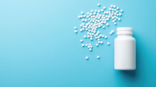 Drug Take Back. White Medicine Bottles with Paracetamol Capsules on Blue Background