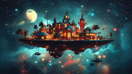 Obraz premium Floating City Under a Starry Sky