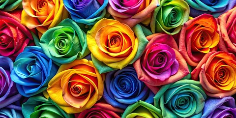 Vibrant and colorful rainbow roses pattern on a wide background, rainbow, roses, vibrant, colorful, pattern, wide