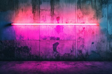 Cement wall with neon light on dark background , ai