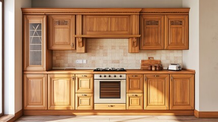 Wooden kitchen fa&ccedil;ade in home with modern interior, new furniture