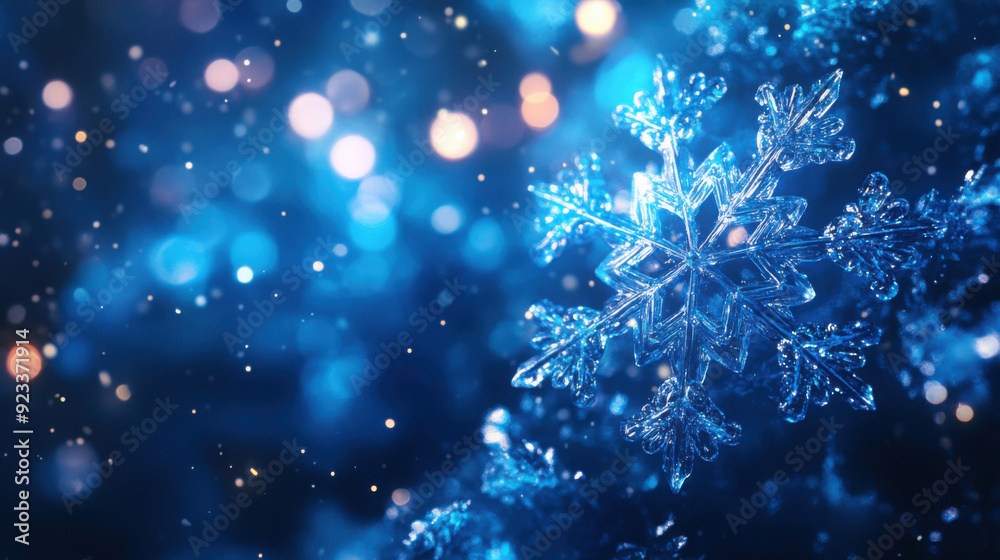 Poster Blue snowflakes background with bokeh light for graphic design or wallpaper.