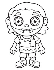 Halloween Zombie Costume, Halloween Coloring Page, Zombie line art