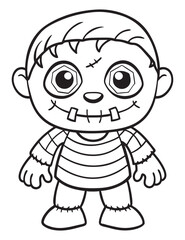 Halloween Zombie Costume, Halloween Coloring Page, Zombie line art