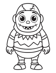 Halloween Zombie Costume, Halloween Coloring Page, Zombie line art
