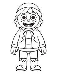 Halloween Zombie Costume, Halloween Coloring Page, Zombie line art