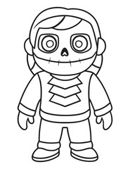 Halloween Zombie Costume, Halloween Coloring Page, Zombie line art