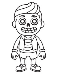 Halloween Zombie Costume, Halloween Coloring Page, Zombie line art