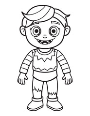 Halloween Zombie Costume, Halloween Coloring Page, Zombie line art