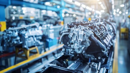 Close-up of machinery parts in a brightly lit manufacturing facility, signifying industrial efficiency and precision engineering.