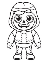 Halloween Zombie Costume, Halloween Coloring Page, Zombie line art