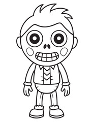 Halloween Zombie Costume, Halloween Coloring Page, Zombie line art