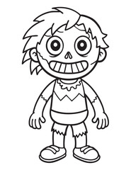 Halloween Zombie Costume, Halloween Coloring Page, Zombie line art