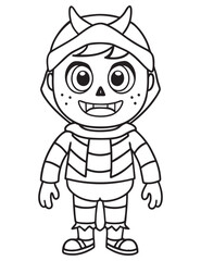 Halloween Zombie Costume, Halloween Coloring Page, Zombie line art