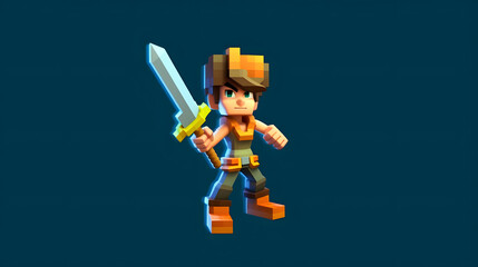 Fototapeta premium Player Character Game 3d pixel Cartoon