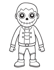 Halloween Zombie Costume, Halloween Coloring Page, Zombie line art