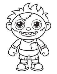 Halloween Zombie Costume, Halloween Coloring Page, Zombie line art