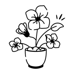 Flower houseplant icon in doodle style 
