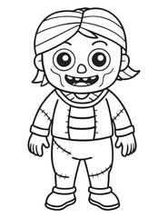 Halloween Zombie Costume, Halloween Coloring Page, Zombie line art