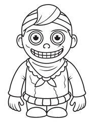 Halloween Zombie Costume, Halloween Coloring Page, Zombie line art