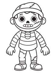 Halloween Zombie Costume, Halloween Coloring Page, Zombie line art