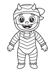 Halloween Zombie Costume, Halloween Coloring Page, Zombie line art