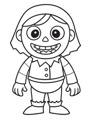 Halloween Zombie Costume, Halloween Coloring Page, Zombie line art