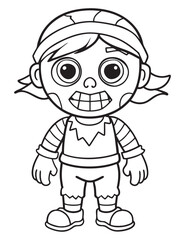Halloween Zombie Costume, Halloween Coloring Page, Zombie line art