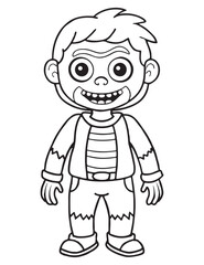 Halloween Zombie Costume, Halloween Coloring Page, Zombie line art