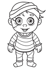 Halloween Zombie Costume, Halloween Coloring Page, Zombie line art