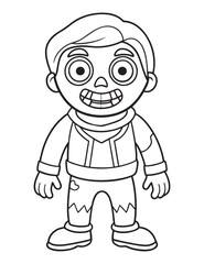 Halloween Zombie Costume, Halloween Coloring Page, Zombie line art