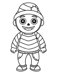 Halloween Zombie Costume, Halloween Coloring Page, Zombie line art