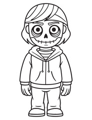 Halloween Zombie Costume, Halloween Coloring Page, Zombie line art