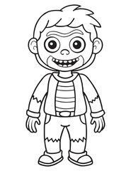 Halloween Zombie Costume, Halloween Coloring Page, Zombie line art
