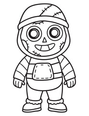 Halloween Zombie Costume, Halloween Coloring Page, Zombie line art