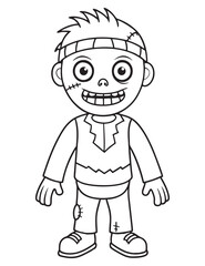 Halloween Zombie Costume, Halloween Coloring Page, Zombie line art