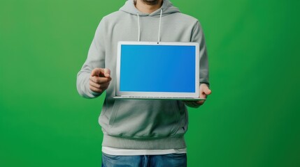 The man holding laptop