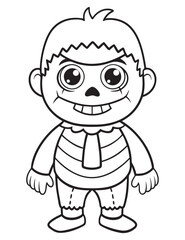 Zombie Costume in halloween , Halloween line art, Black and white