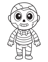 Zombie Costume in halloween , Halloween line art, Black and white
