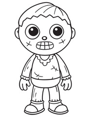 Zombie Costume in halloween , Halloween line art, Black and white