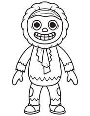 Zombie Costume in halloween , Halloween line art, Black and white