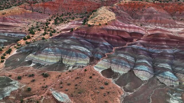 Colorful Rainbow Hills At Vermilion Cliffs National Monument In Coconino County, Arizona. aerial sideways shot