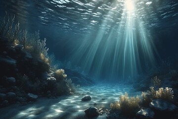 Obraz premium Underwater Light Rays on Coral Reef