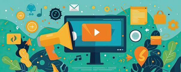 Viral marketing, content spreading strategy, flat design illustration