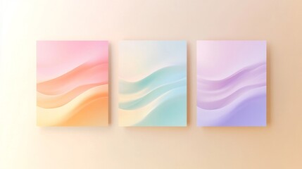 Naklejka premium Abstract Colorful Wave Art Prints in Pastel Tones on Wall