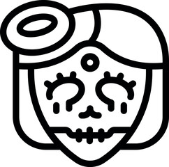Line art illustration of a calavera catrina wearing traditional mexican headwear celebrating the day of the dead