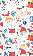Fototapeta premium New Year and Christmas 2d cartoon or graphic advertising background, Seamless pattern