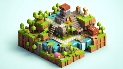Resource Game 3d pixel Cartoon