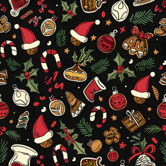 New Year and Christmas 2d cartoon or graphic advertising background, Seamless pattern